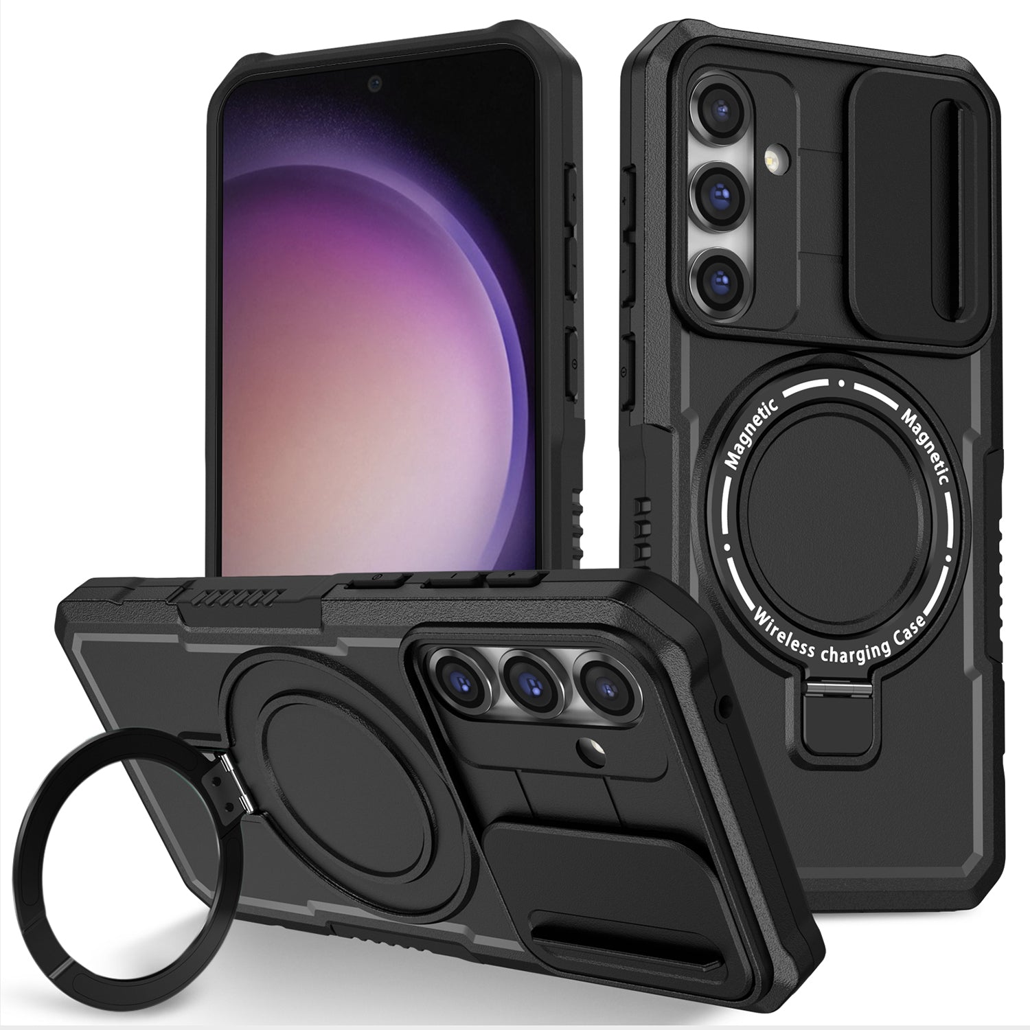Compatible with MagSafe PC TPU Case for Samsung Galaxy S23 FE Kickstand Anti-Drop Phone Shell with Sliding Lens Cover Compatible with MagSafe PC TPU Case for Samsung Galaxy S23 FE Kickstand Anti-Drop Phone Shell with Sliding Lens Cover